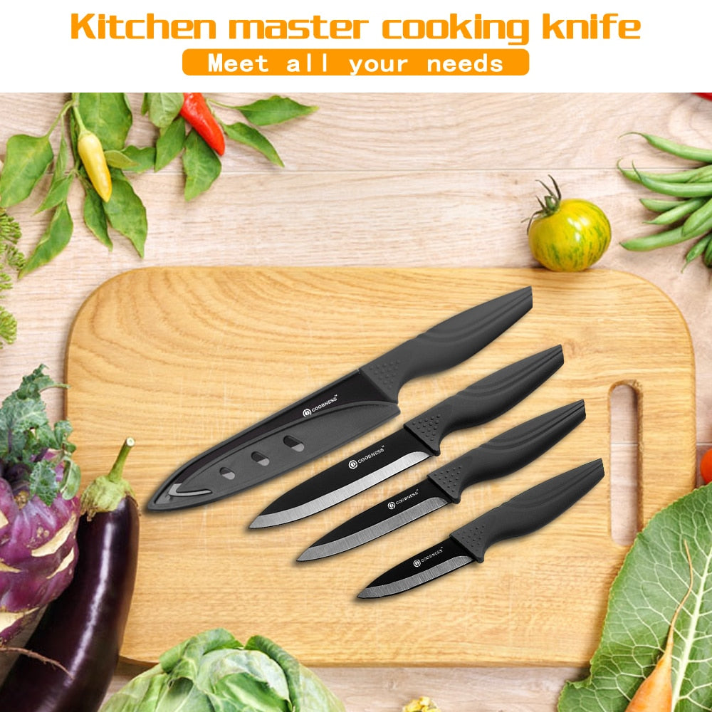 COOBNESS Brand Professional 3" 4" 5" 6" Ceramic Knife Top Grade Black Blade Black Handle Kitchen Knife 3 Piece Set Only For Sale - dianjiang-