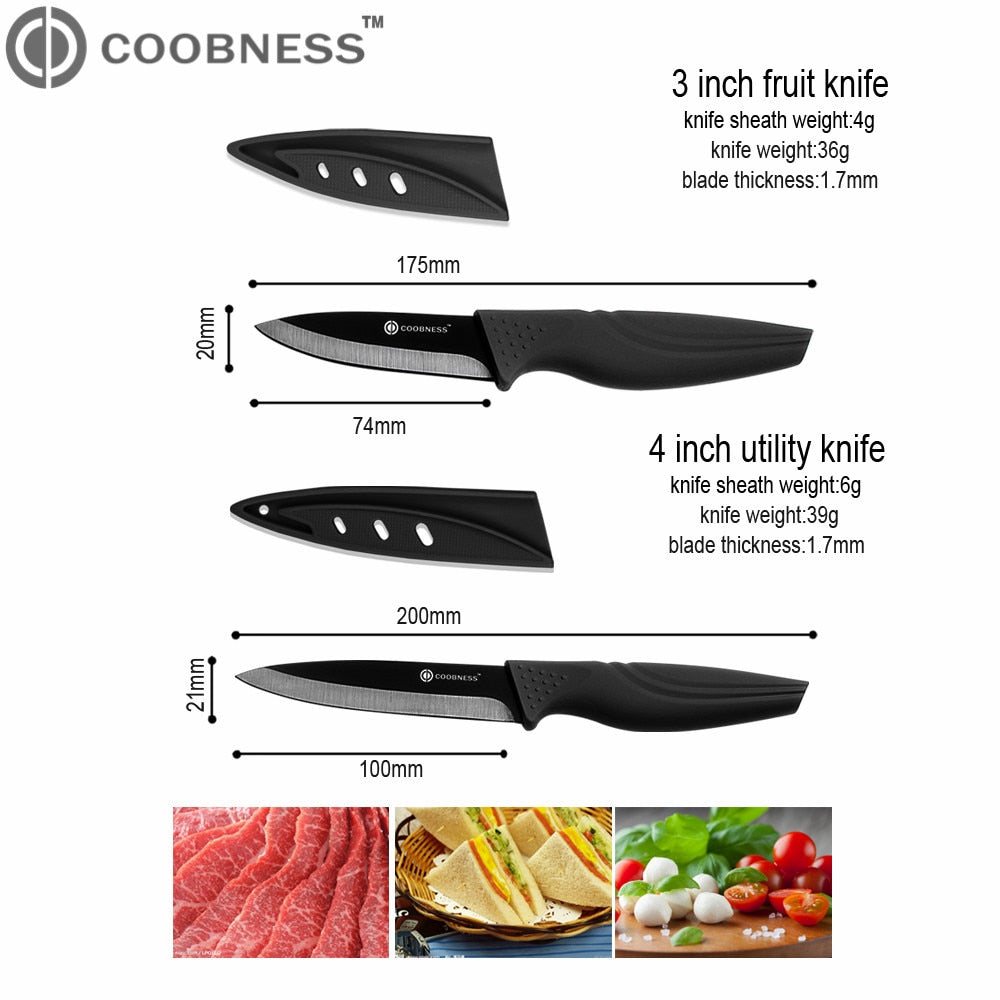 COOBNESS Brand Professional 3" 4" 5" 6" Ceramic Knife Top Grade Black Blade Black Handle Kitchen Knife 3 Piece Set Only For Sale - dianjiang-