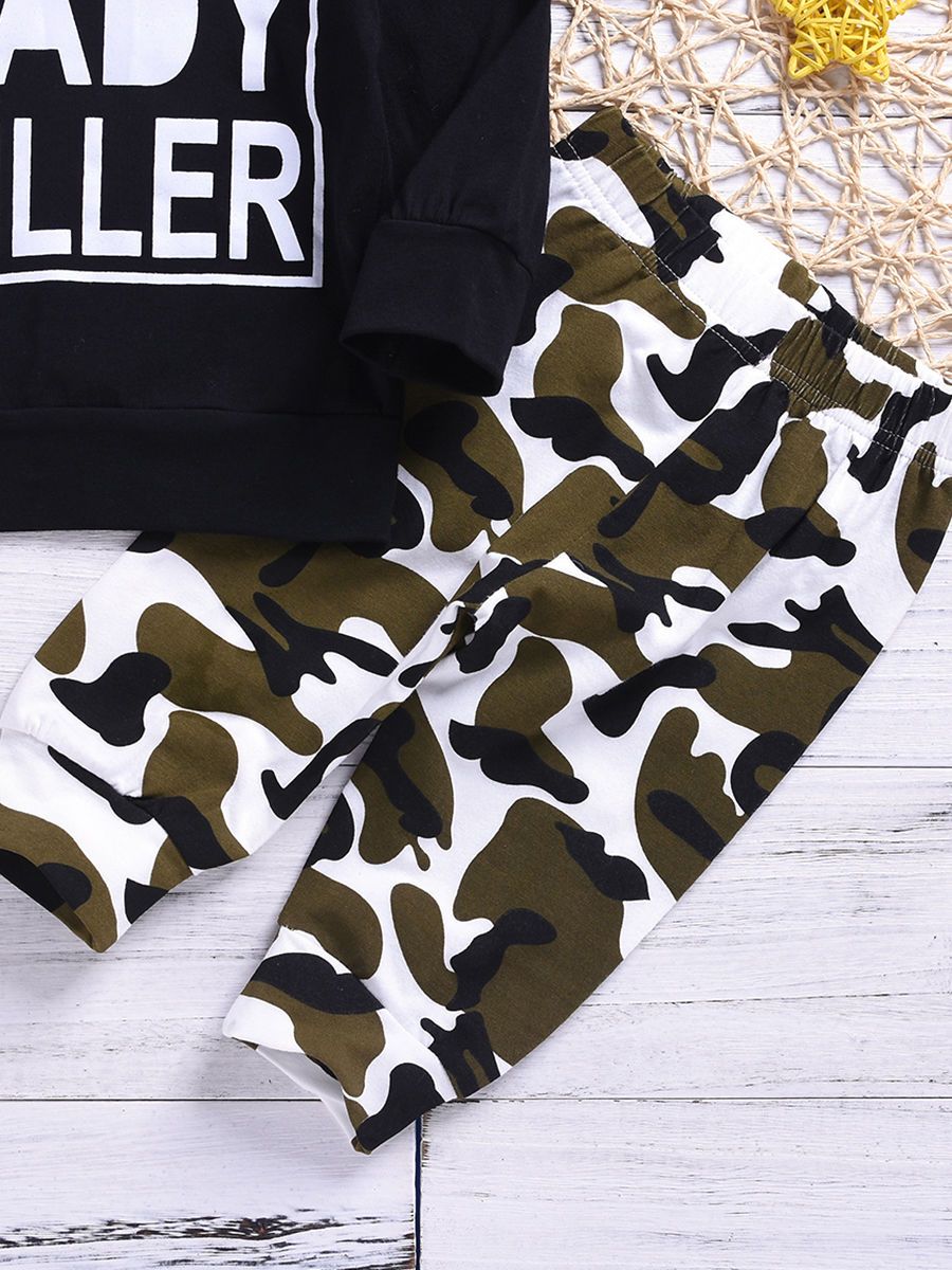 Infant Boys Girls Outfits LADY KILLER Hoodie + Camouflage Pants 2-Piece Spring - dianjiang-