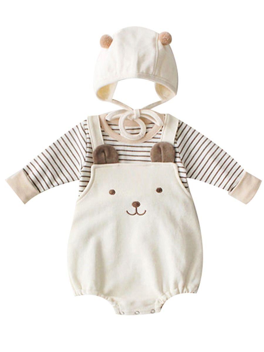 2-Piece Set Cartoon Bear Baby Romper and Pom Hat - dianjiang-