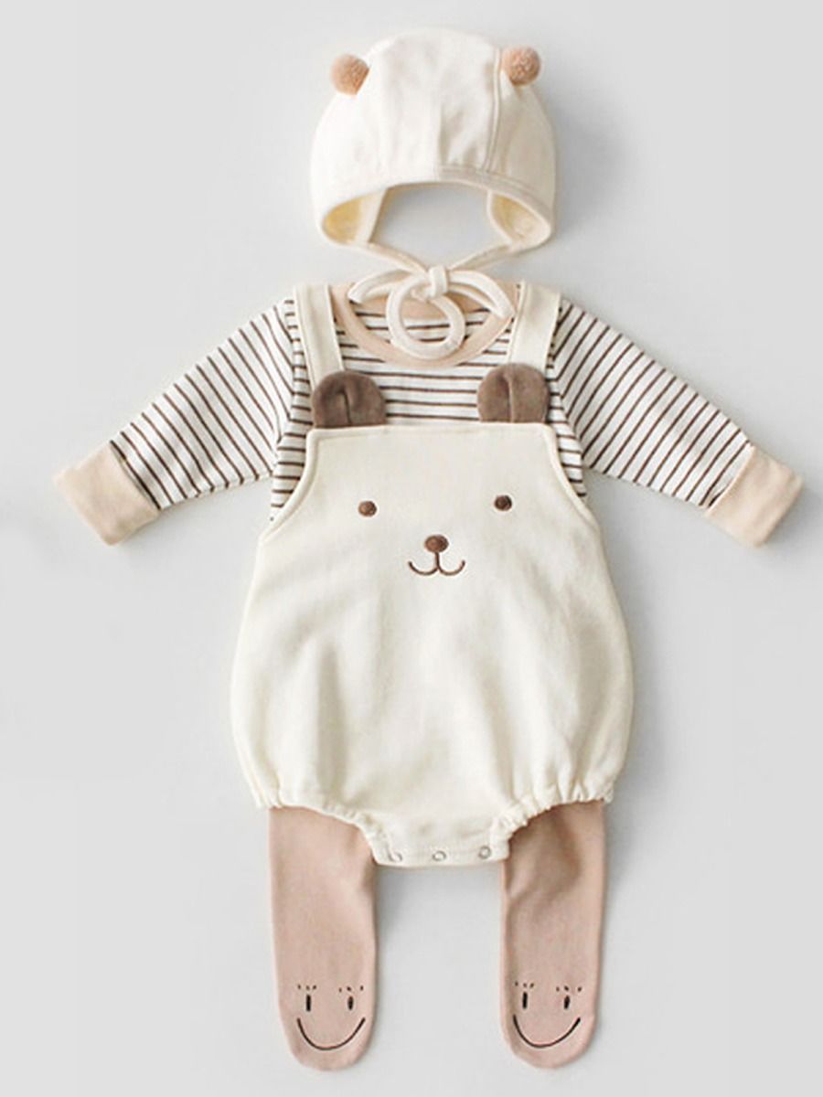 2-Piece Set Cartoon Bear Baby Romper and Pom Hat - dianjiang-