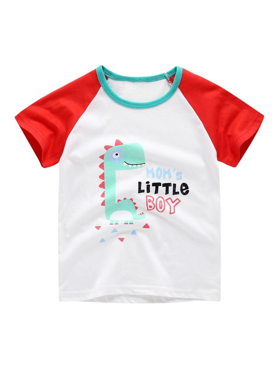 Cartoon Dinosaur Color-blocking Baby Little Boy T-shirt - dianjiang-