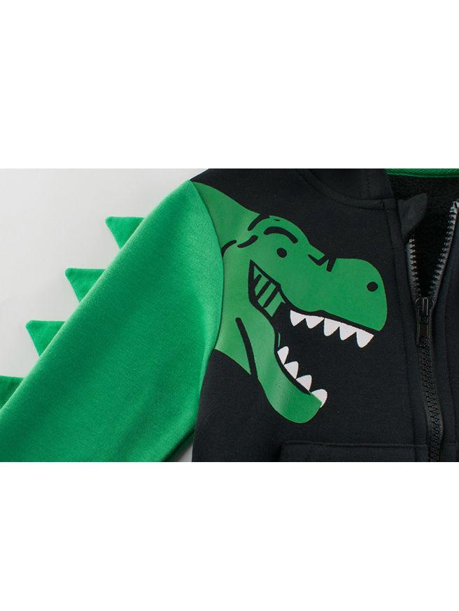 Cartoon Dinosaur Printed Fleece-lined Hoodie - dianjiang-