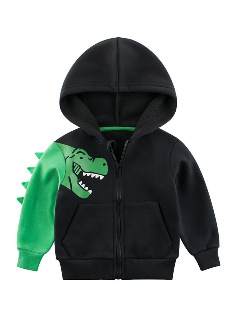 Cartoon Dinosaur Printed Fleece-lined Hoodie - dianjiang-