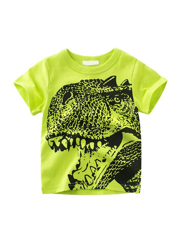 Cartoon Dinosaur Print Cotton Tee Short-sleeve T-shirt Toddlers Boys Top - dianjiang-