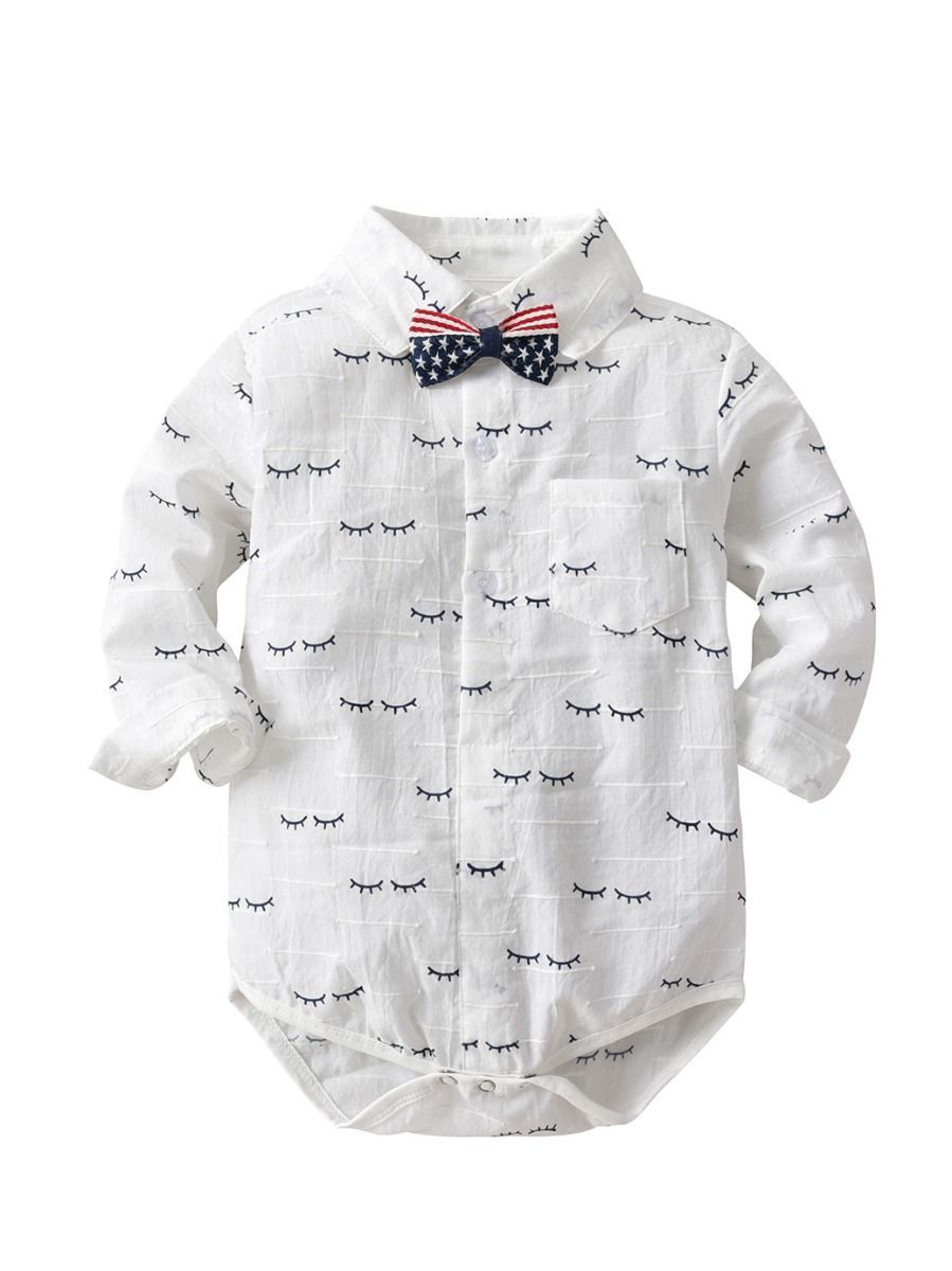 Cartoon Eyewinker Baby Little Boy Romper Onesie with Bowtie 6-24M - dianjiang-