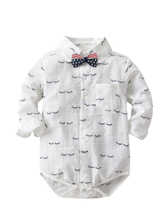 Cartoon Eyewinker Baby Little Boy Romper Onesie with Bowtie 6-24M - dianjiang-