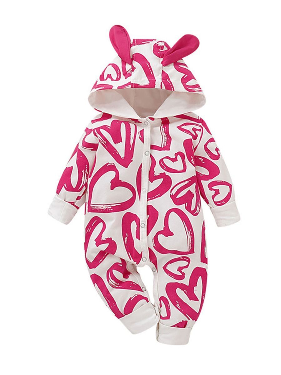 Cute Baby Fox & Tree/Heart Cartoon Hooded With Ears Autumn Jumpsuit One Piece Bodysuit - dianjiang-