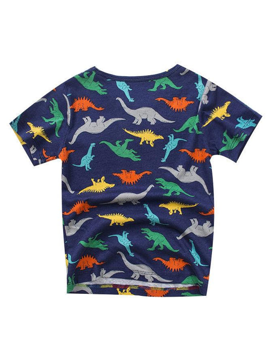 Dinosaur Print Cartoon Toddler Big Boys T-shirt Summer - dianjiang-