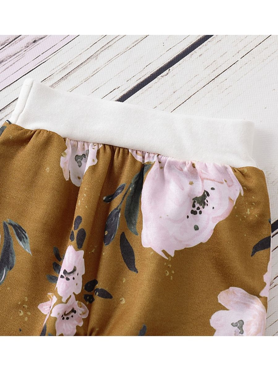 Casual Autumn 2-Piece Flutter Sleeve Flower Top & Pants Set - dianjiang-