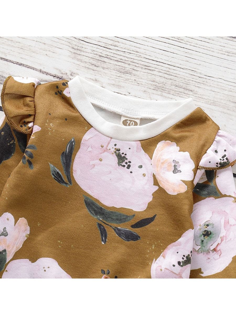 Casual Autumn 2-Piece Flutter Sleeve Flower Top & Pants Set - dianjiang-