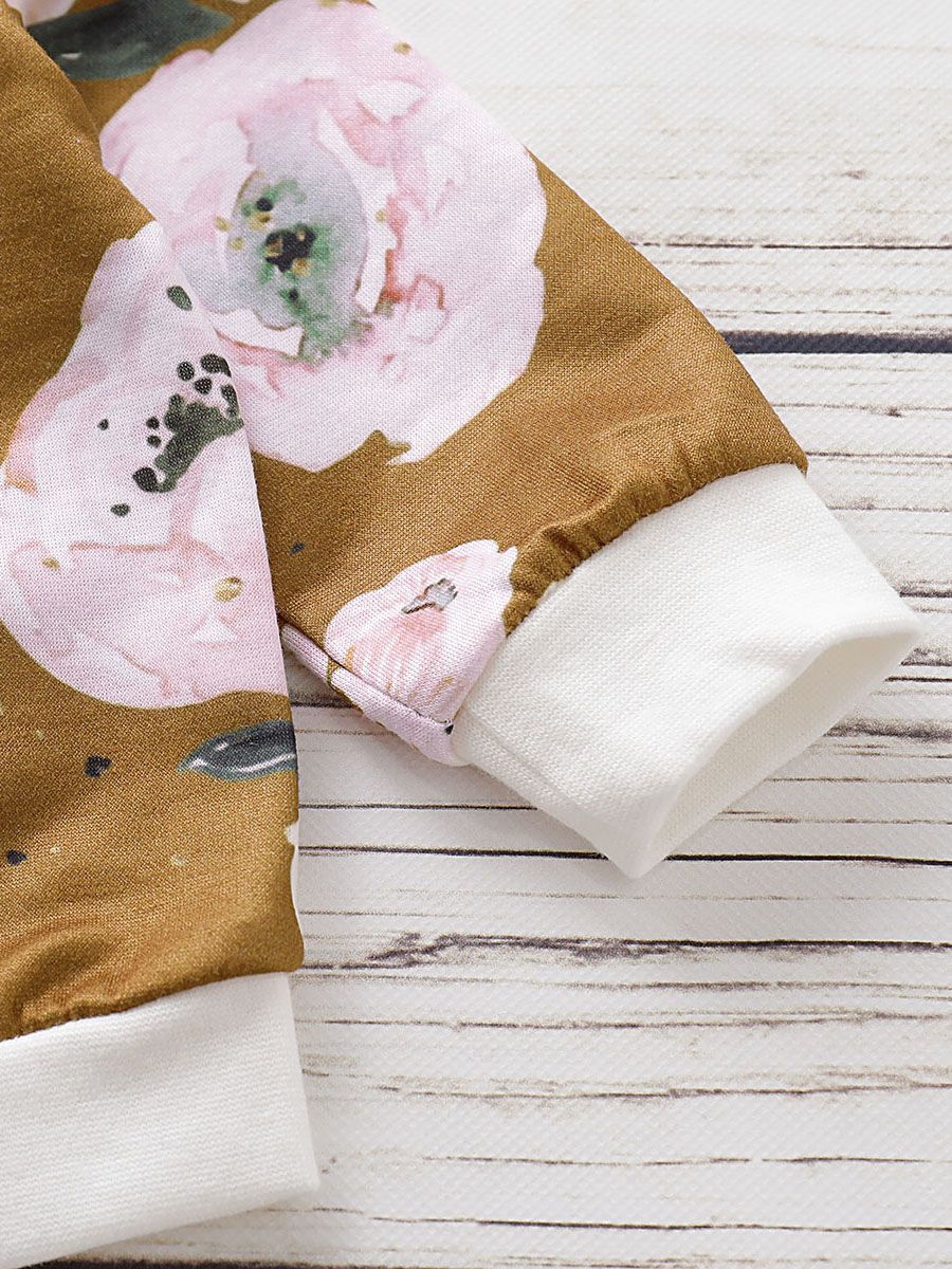 Casual Autumn 2-Piece Flutter Sleeve Flower Top & Pants Set - dianjiang-