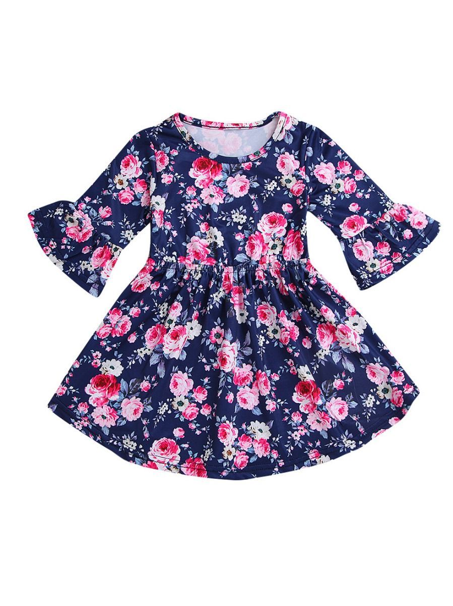 Vintage Flare Sleeve Baby Toddler Girl Casual Floral Dress - dianjiang-