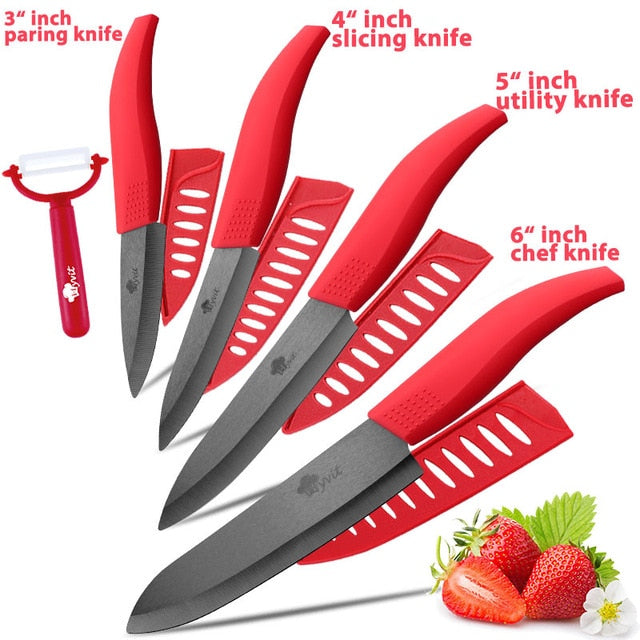 Ceramic Knife 3 4 5 inch + 6 inch Kitchen Knives Serrated Bread Set +Peeler Zirconia Black Blade Fruit Chef Knife Vege Cook Tool - dianjiang-