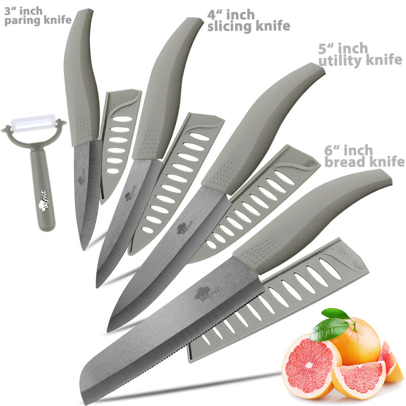 Ceramic Knife 3 4 5 inch + 6 inch Kitchen Knives Serrated Bread Set +Peeler Zirconia Black Blade Fruit Chef Knife Vege Cook Tool - dianjiang-