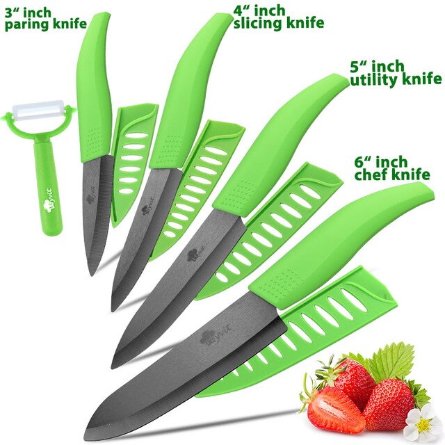 Ceramic Knife 3 4 5 inch + 6 inch Kitchen Knives Serrated Bread Set +Peeler Zirconia Black Blade Fruit Chef Knife Vege Cook Tool - dianjiang-