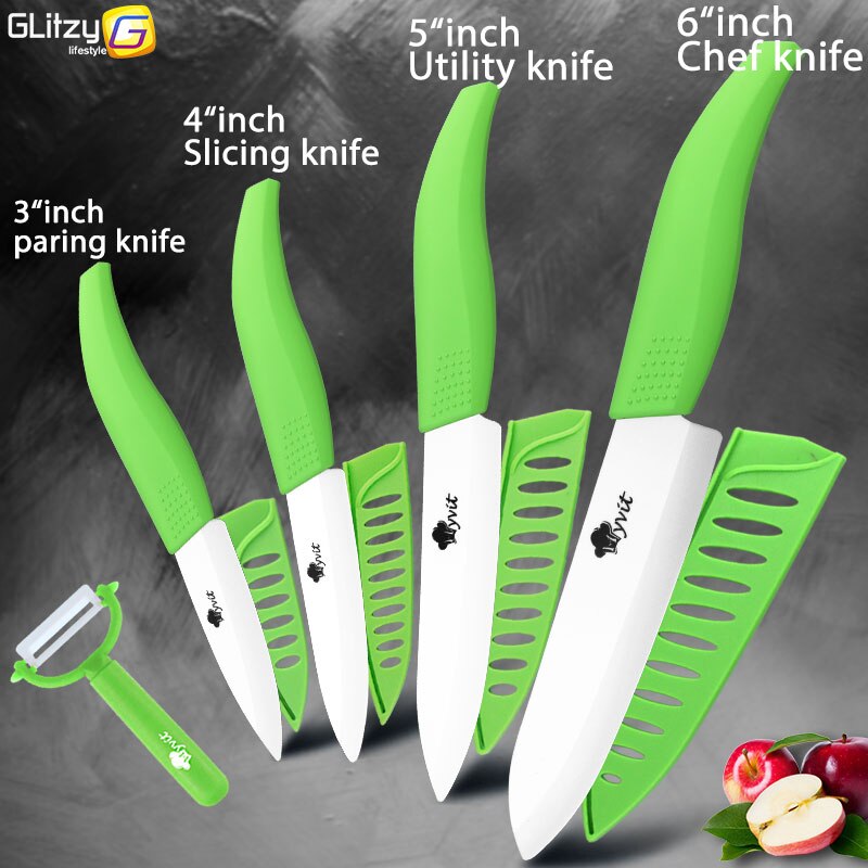 Ceramic Knife 3 4 5 inch + 6 inch Kitchen Knives Serrated Bread Set +Peeler Zirconia Black Blade Fruit Chef Knife Vege Cook Tool - dianjiang-