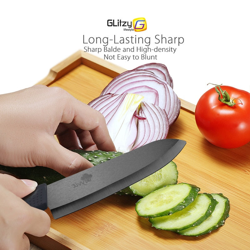 Ceramic Knife 3 4 5 inch + 6 inch Kitchen Knives Serrated Bread Set +Peeler Zirconia Black Blade Fruit Chef Knife Vege Cook Tool - dianjiang-