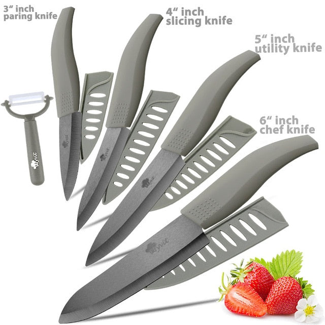 Ceramic Knife 3 4 5 inch + 6 inch Kitchen Knives Serrated Bread Set +Peeler Zirconia Black Blade Fruit Chef Knife Vege Cook Tool - dianjiang-