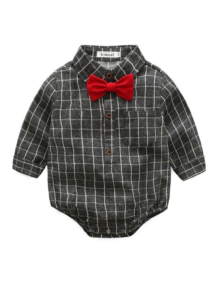 Spring 3- Piece Baby Boys Clothes Set Checked Bodysuit and Corduroy Pants and Bow Tie - dianjiang-