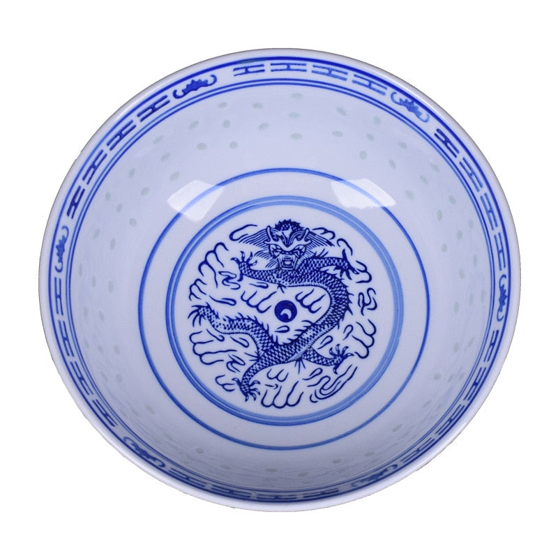 Chinese Dragon Fine Porcelain Blue and White Rice Pattern Bowls Cereal Bowls Rice Bowls Jingdezhen China Soup Bowl Fruit Bowl - dianjiang-