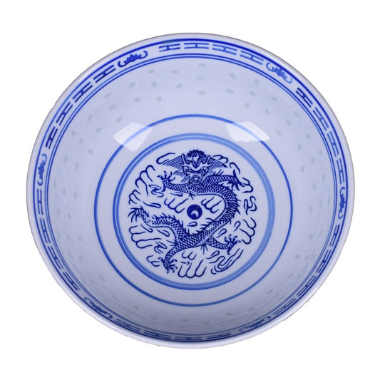 Chinese Dragon Fine Porcelain Blue and White Rice Pattern Bowls Cereal Bowls Rice Bowls Jingdezhen China Soup Bowl Fruit Bowl - dianjiang-