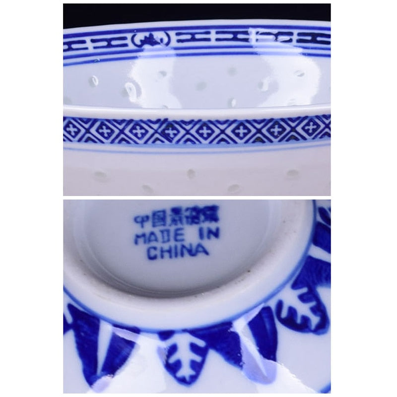 Chinese Dragon Fine Porcelain Blue and White Rice Pattern Bowls Cereal Bowls Rice Bowls Jingdezhen China Soup Bowl Fruit Bowl - dianjiang-