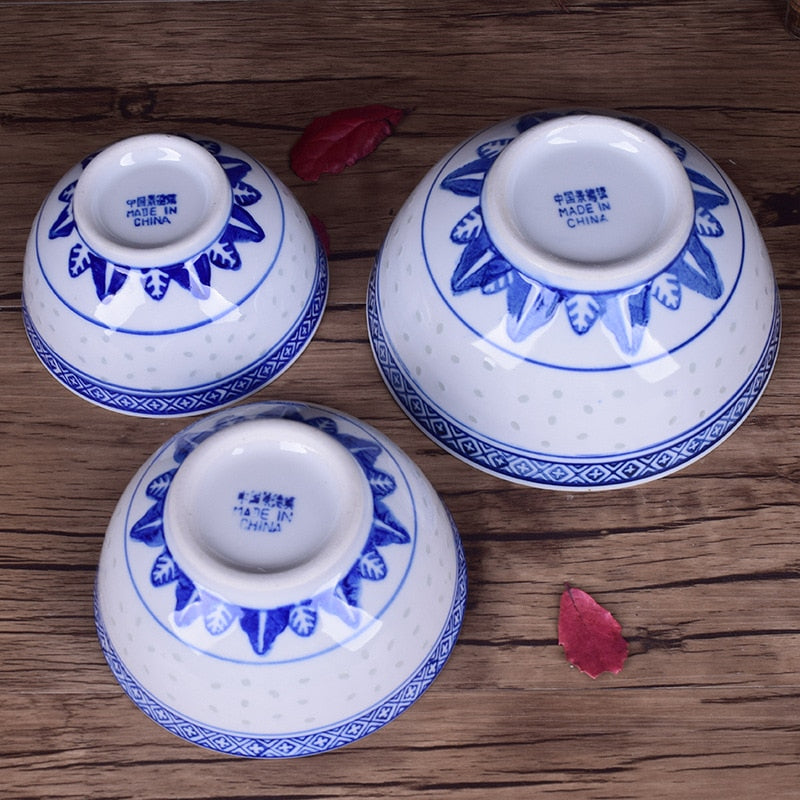 Chinese Dragon Fine Porcelain Blue and White Rice Pattern Bowls Cereal Bowls Rice Bowls Jingdezhen China Soup Bowl Fruit Bowl - dianjiang-