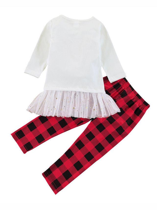 Christmas 2-Piece Set Deer Mesh Patchwork Top & Checked Pants - dianjiang-