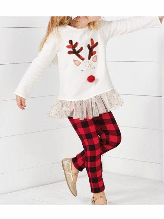 Christmas 2-Piece Set Deer Mesh Patchwork Top & Checked Pants - dianjiang-