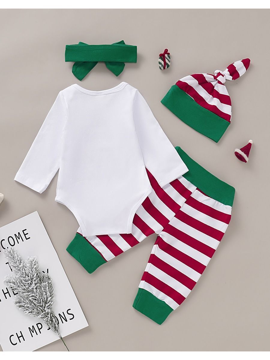 Christmas Baby 4-Piece Set Daddy Mommy's Favorite Gift Romper+Pants+Hat+Headband - dianjiang-