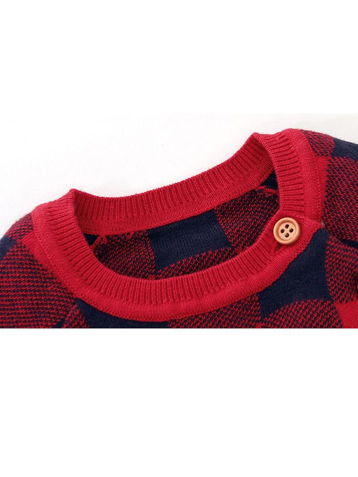 Christmas Baby Unisex Deer Checked Crochet Bodysuit - dianjiang-