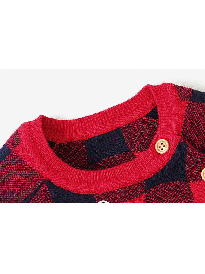 Christmas Deer Color Blocking Baby Knit crochet plaid Onesie - dianjiang-