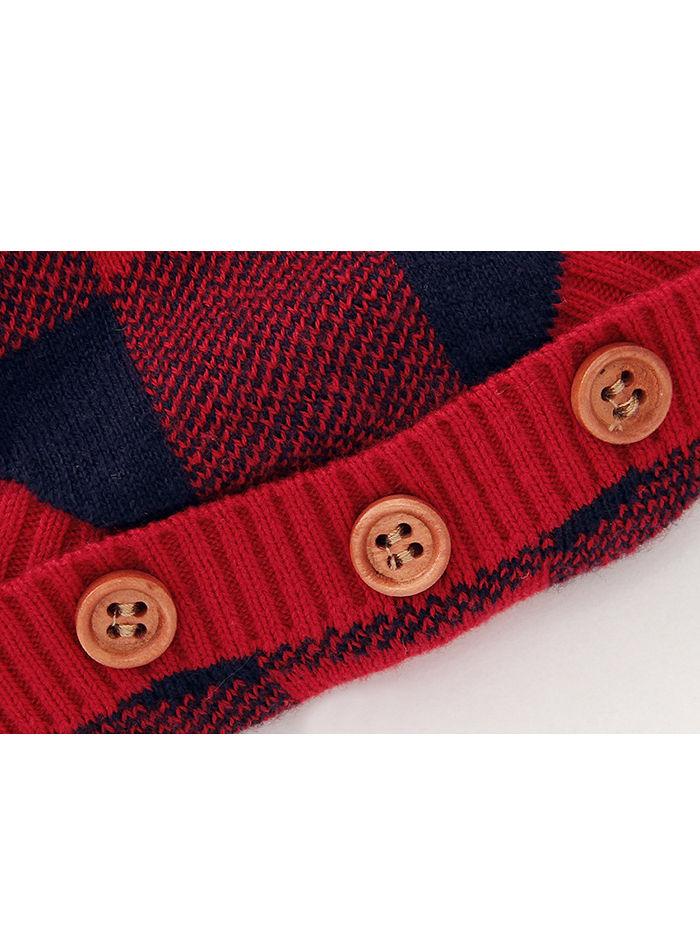 Christmas Deer Color Blocking Baby Knit crochet plaid Onesie - dianjiang-