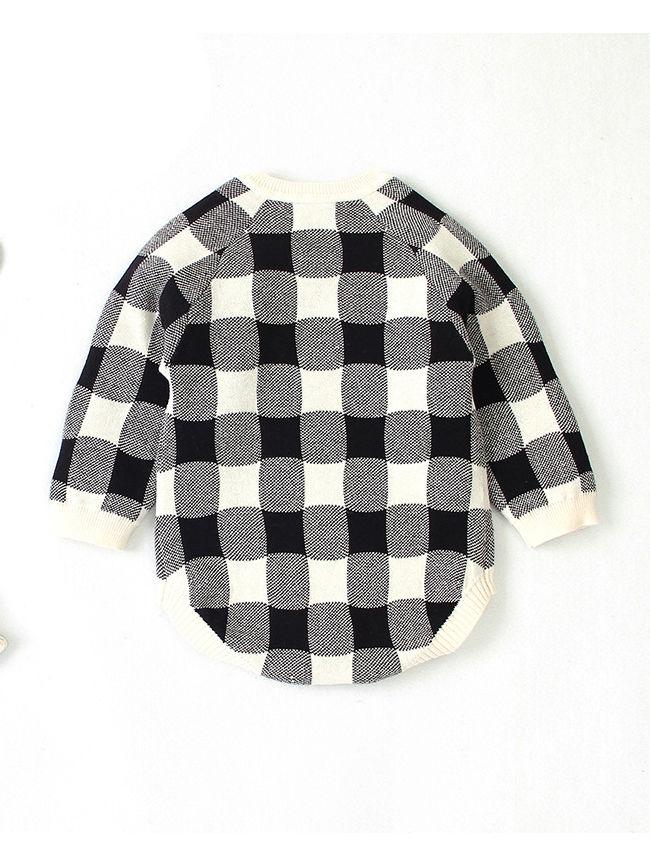 Christmas Deer Color Blocking Baby Knit crochet plaid Onesie - dianjiang-