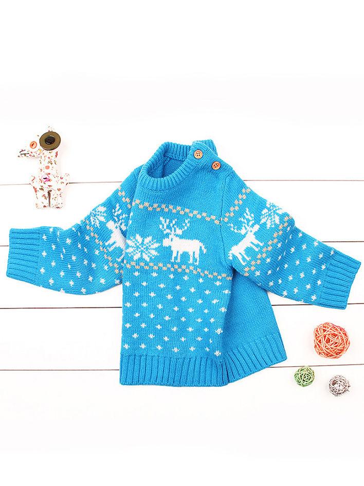 Christmas Elk Snowflake Jumper Knitting Sweater Baby Boy Crochet Sweatshirt - dianjiang-