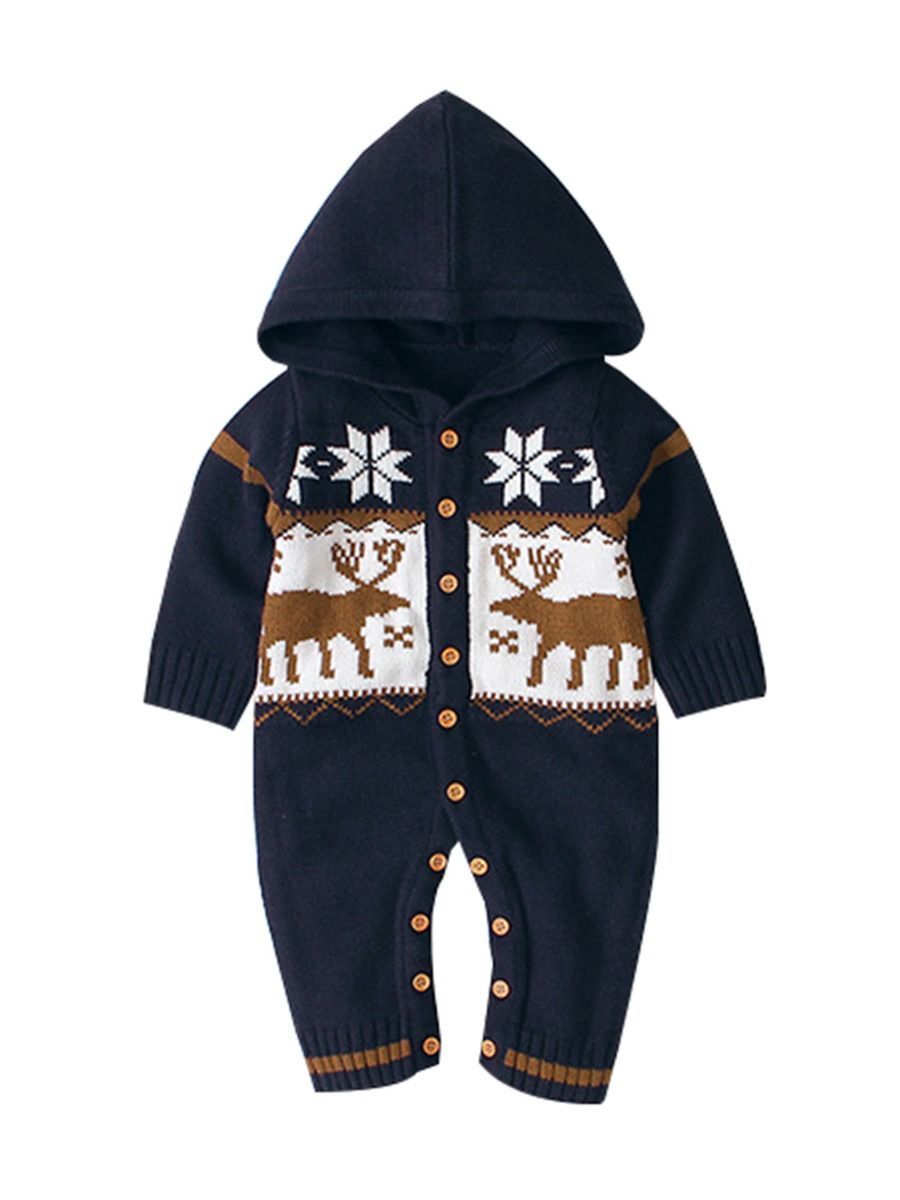 Baby Christmas Reindeer Snowflake Crochet Hooded Overalls - dianjiang-