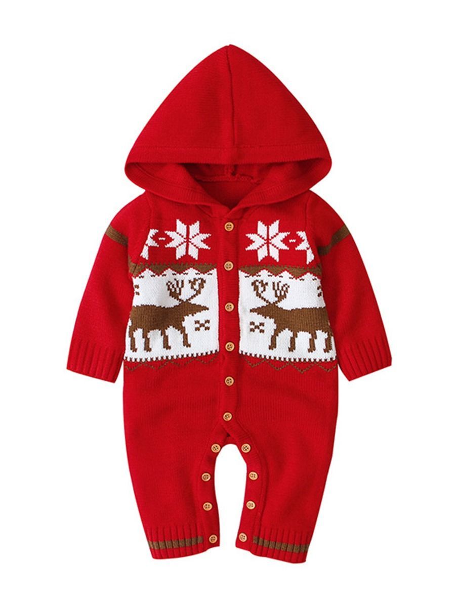 Baby Christmas Reindeer Snowflake Crochet Hooded Overalls - dianjiang-
