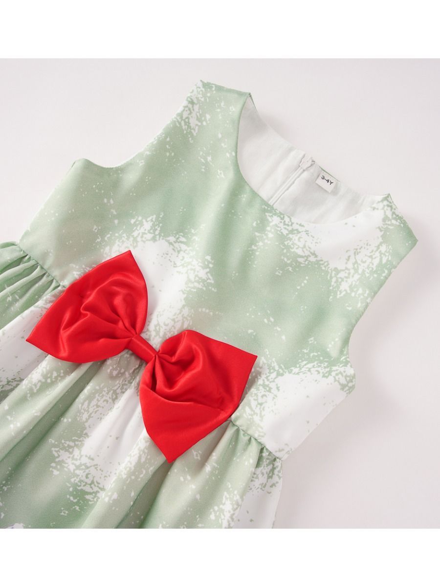 Big Girl Christmas Theme Big Bow Sleeveless Dress - dianjiang-