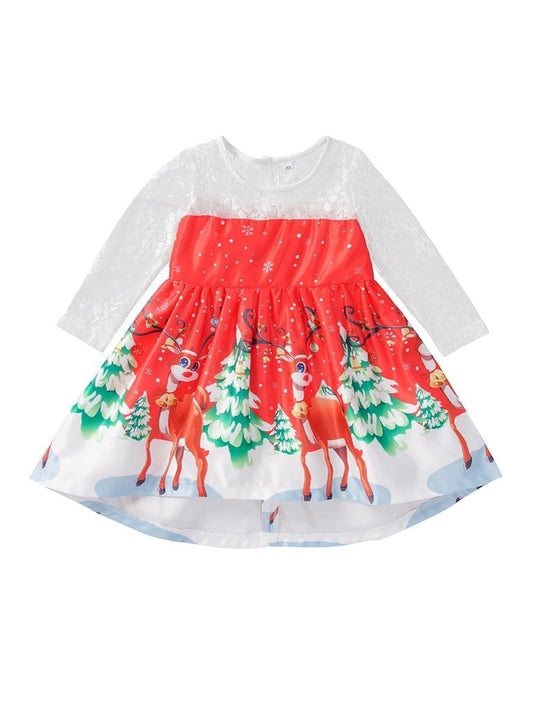 Christmas Theme Toddler Little Girl Mesh Patchwork Dress - dianjiang-
