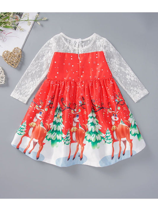 Christmas Theme Toddler Little Girl Mesh Patchwork Dress - dianjiang-