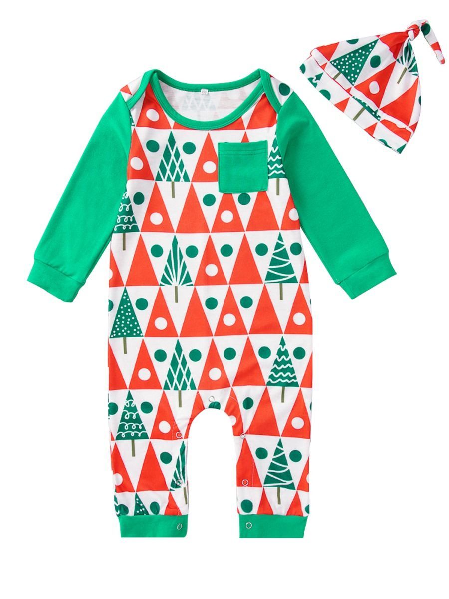 2-Piece Christmas Tree  Baby Coveralls Matching Hat - dianjiang-