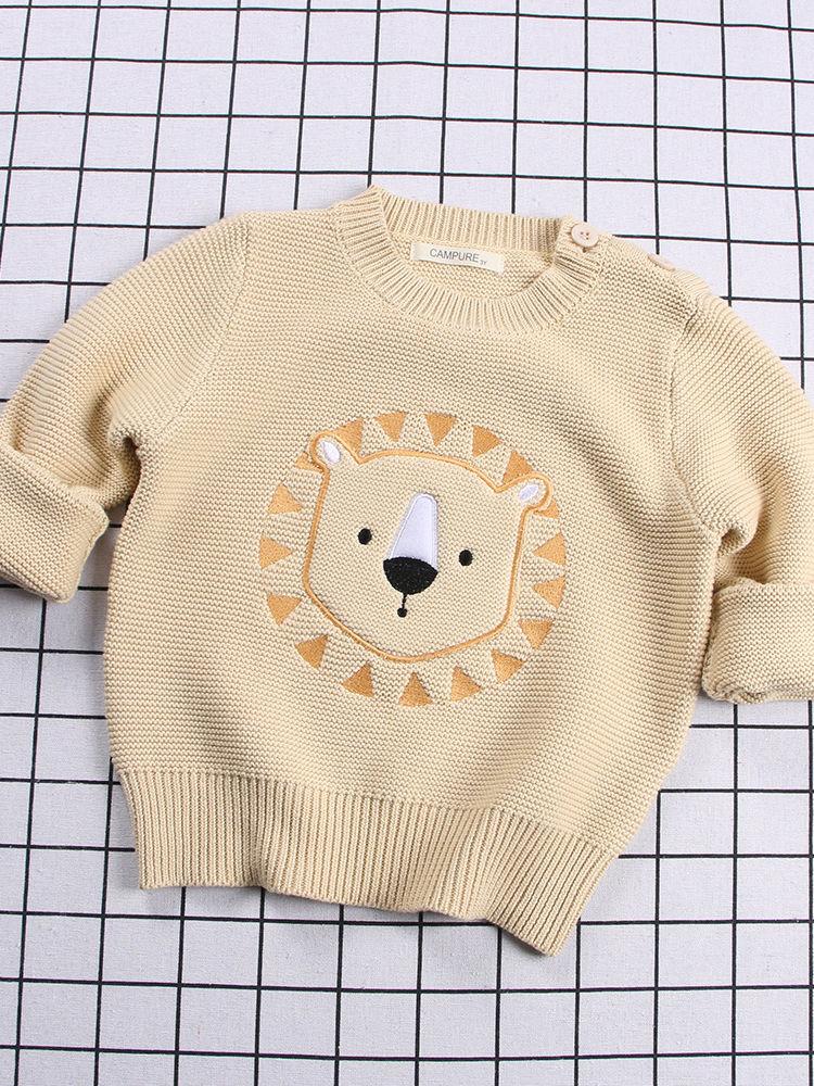 Winter Cute Sweater Bear Lion Embroidery Pattern Jumper Classic Crew Neck Knitwear - dianjiang-