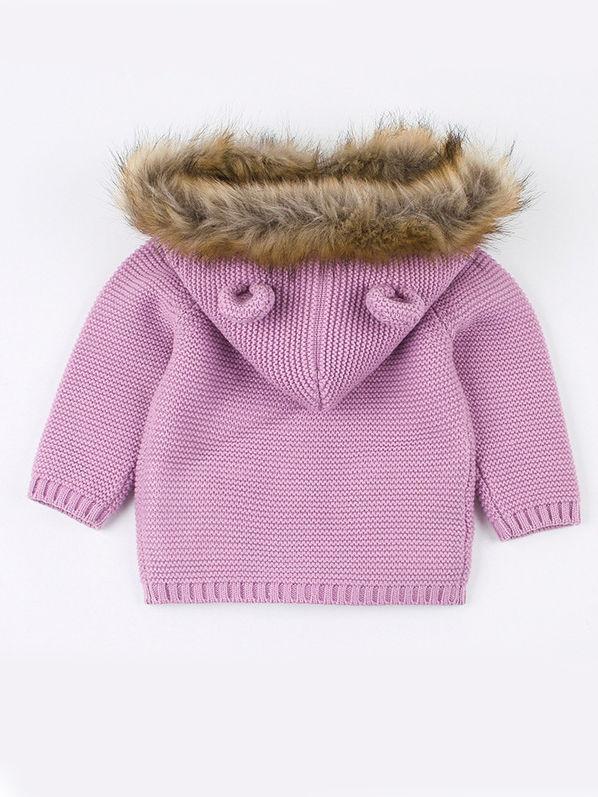 Cute Faux Fur Trimmed Ear Hooded Crochet Coat Winter Outwear - dianjiang-