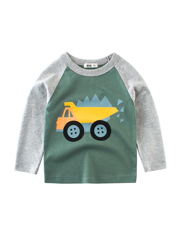 Truck Cartoon Color-blocking Cotton Top Tee Sports Long-sleeve - dianjiang-