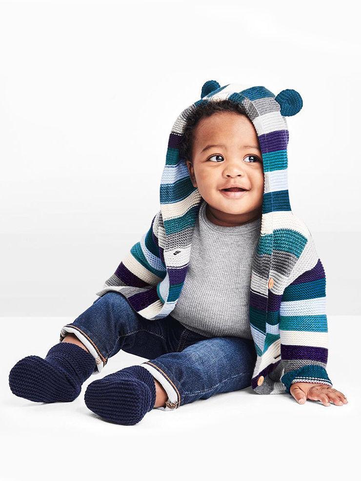 Animal Ear Pattern Cardigan Color-blocking Hoodie Knitted Clothes - dianjiang-