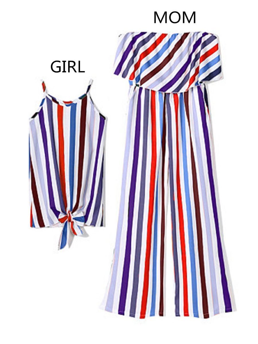 Mommy and Me Family fitted  Colorful Stripe Dress Outfit - dianjiang-