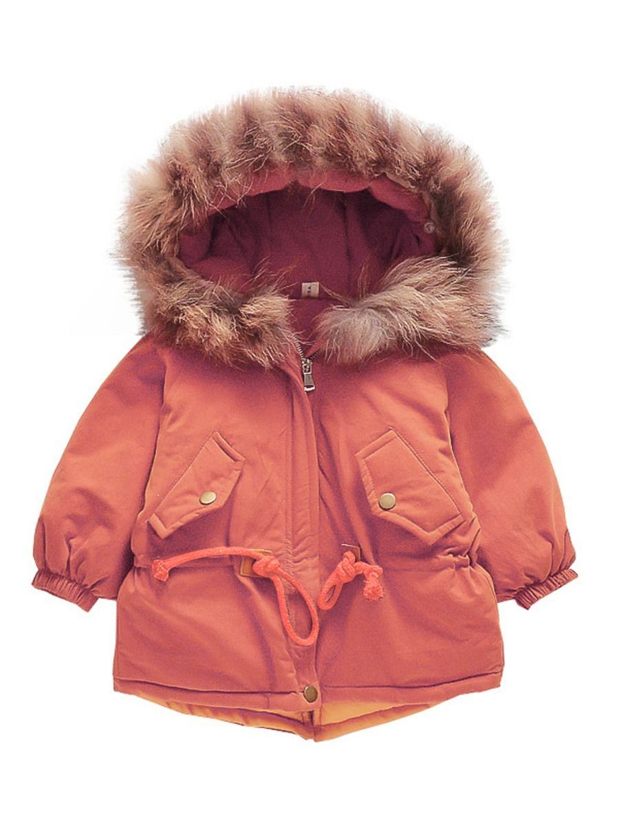 Cool Toddler Girls Faux Fur Trim Elastic Waist Parka Coat - dianjiang-