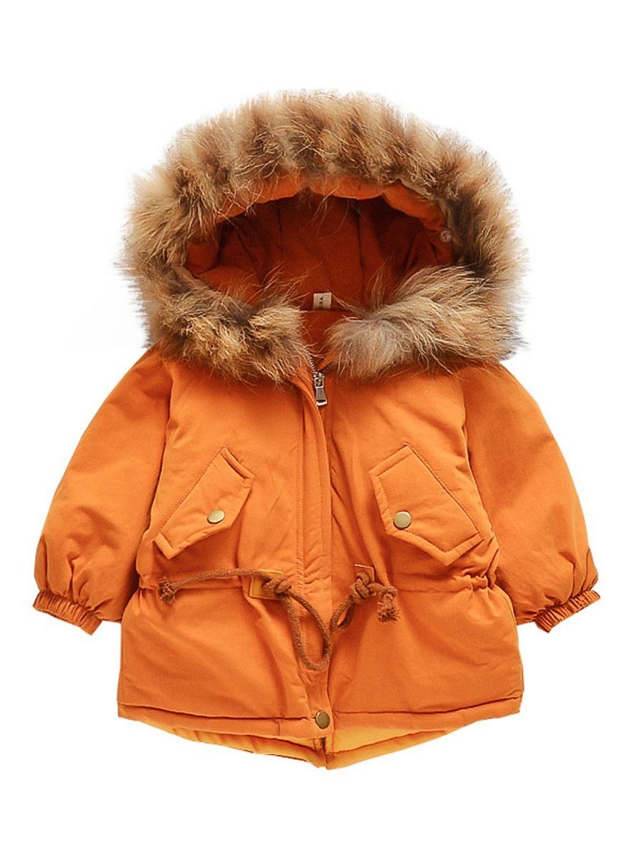 Cool Toddler Girls Faux Fur Trim Elastic Waist Parka Coat - dianjiang-