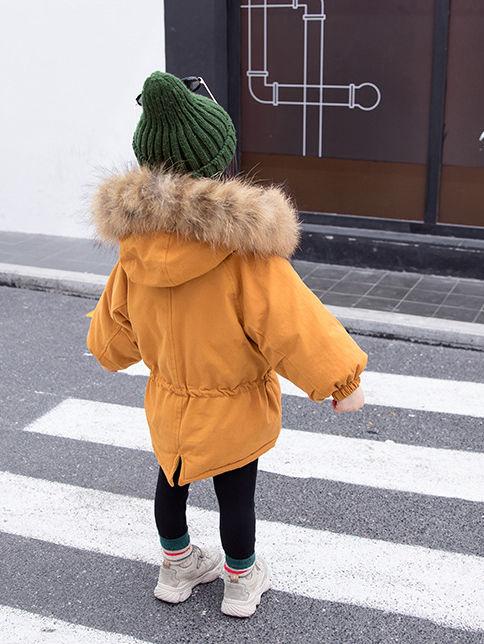 Cool Toddler Girls Faux Fur Trim Elastic Waist Parka Coat - dianjiang-